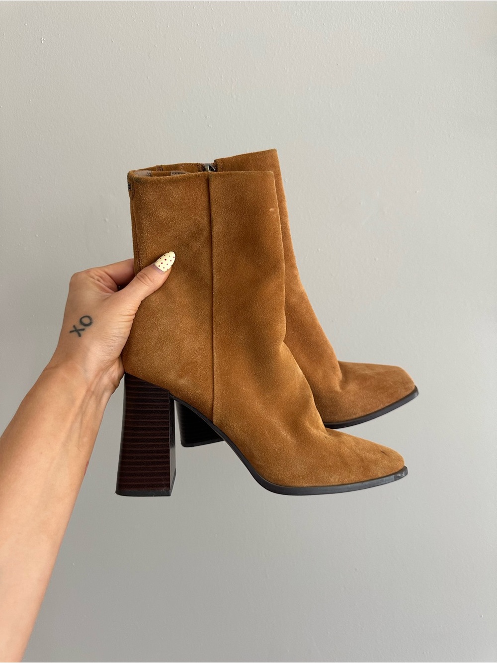 Sam Edelman Suede Block Heel Square Toe Boots in Brown